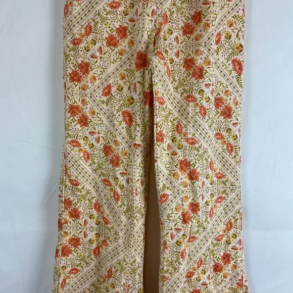 Show Me Your Mumu Pants XS Peach Green Coral Floral Elastic Waist Pull-On Denim - Picture 3 of 12